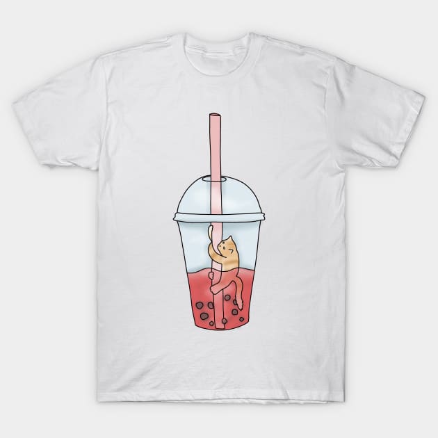 Cat Boba Tea Bubble (fluffy orange cat) T-Shirt by Becky-Marie